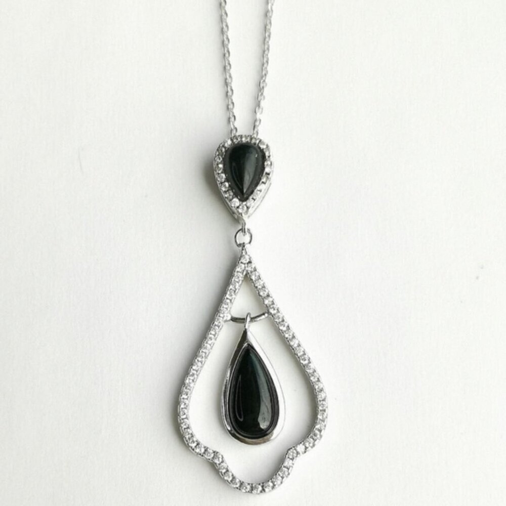 Black Onyx CZ Sterling silver pendant necklace
